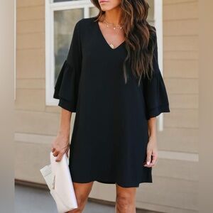 NEW Little Black‎ Dress Shift Short Mini Bell Sleeve  Wedding Cocktail 2XL Flowy